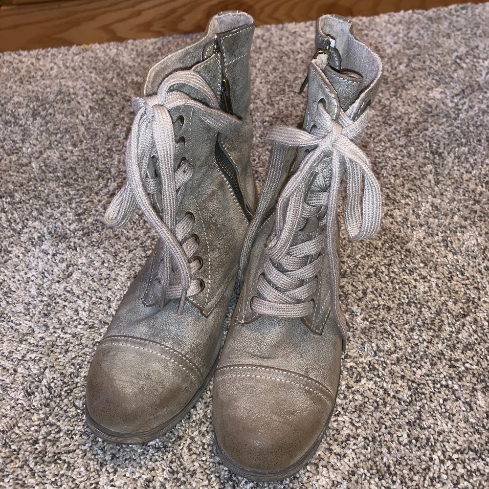 Faux Suede Combat Boots